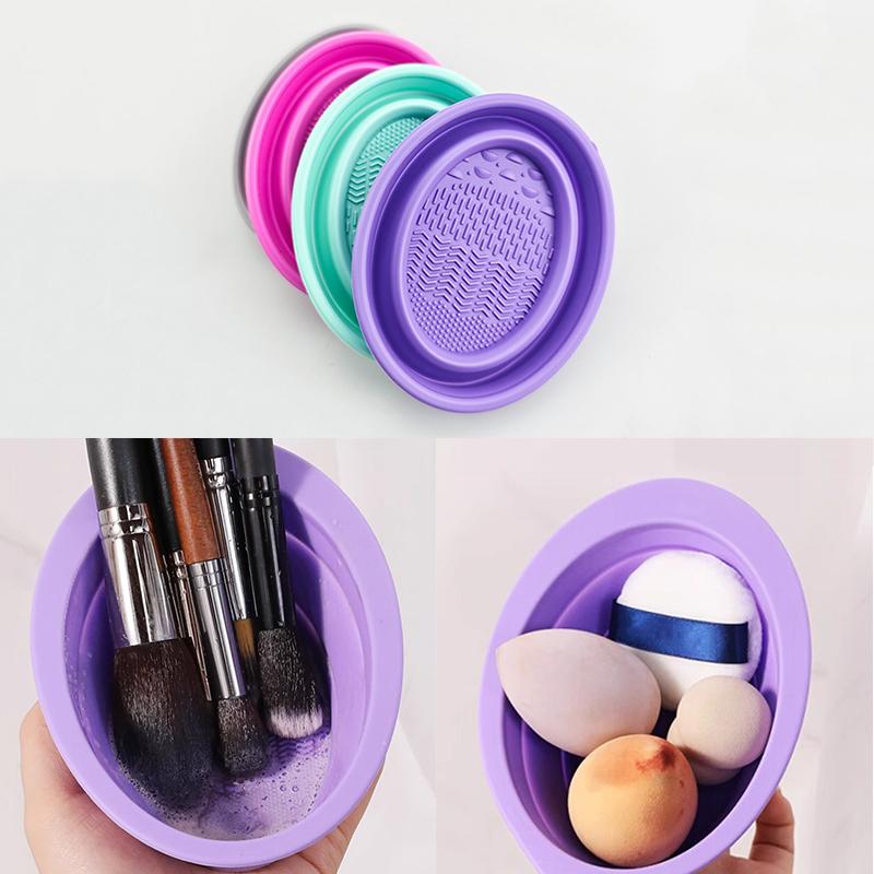 Beauty Makeup Box - Zachte siliconen make-upborstelreiniger Opvouwbare poederdons Reinigingskom
