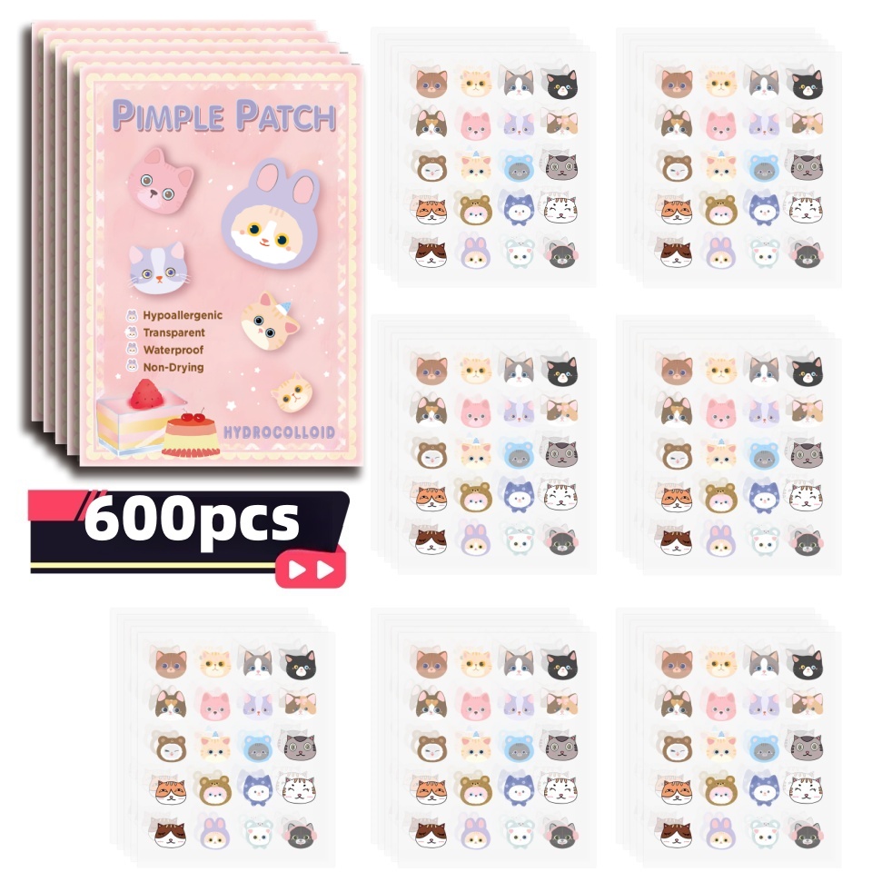 Pressed Powder Foundation - 600 stuks cartoon kattenacne-pleisters, acne-pleisters voor